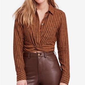 LUST FOR LIFE BROWN STRIPED LONG SLEEVE CROP TOP